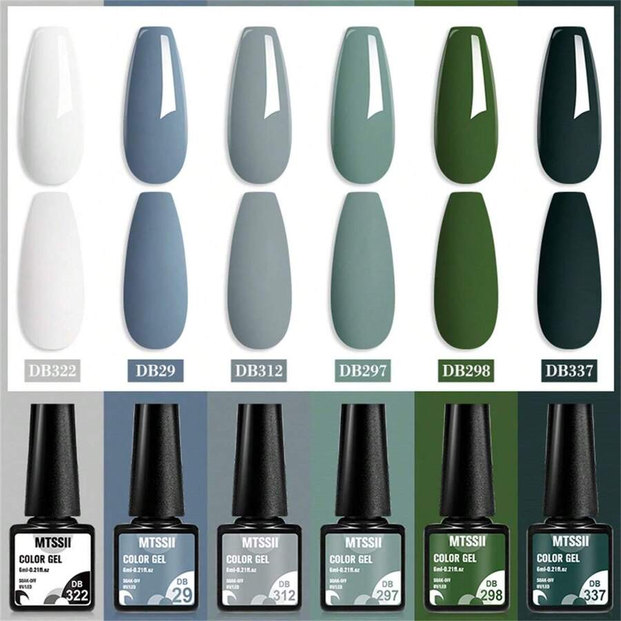 Mtssii 6 Colors Gel Polish Set Blue Green Nail Polish Gel All Seasons Nail Art Soak Off LED Gel Nail Kit DIY Home Salon Manicure Nail Gifts For Women Girls St. Patrick's Day Nails - 彩色 - 查看 1
