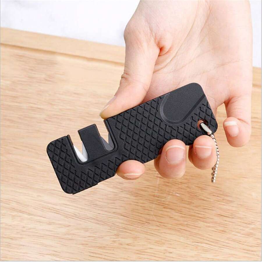 1pc Mini Black Portable Outdoor Knife Sharpener - Black - View 1