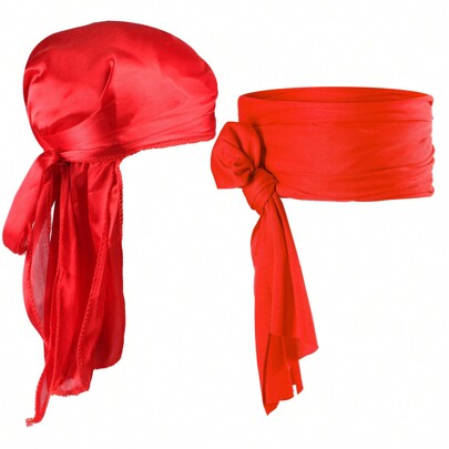 Costume Da Pirata Per Uomo Donna Foulard Per La Testa Da Pirata, Cintura Sash Da Pirata, Bandana E Cintura In Vita, Rosso