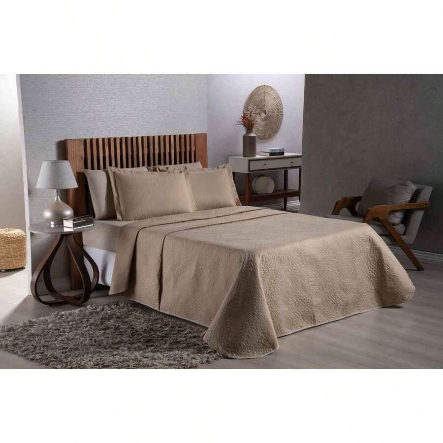 Kit De Ropa De Cama De Cobre Doble De Tamaño Estándar + Juego De Sábanas De 4 Piezas - Caqui - Ver 1