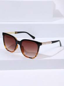 上黑下豹紋色時尚金屬款女士太陽眼鏡 - 咖啡棕 - 查看 1