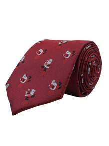 ZONFAZ 1入組男款7cm時尚節日紅/綠/藍色聖誕元素領帶,適合在聖誕節假期和派對期間穿著 - 紅色 - 查看 2