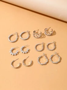 12pcs Elegant Alloy Faux Pearl Earrings Set