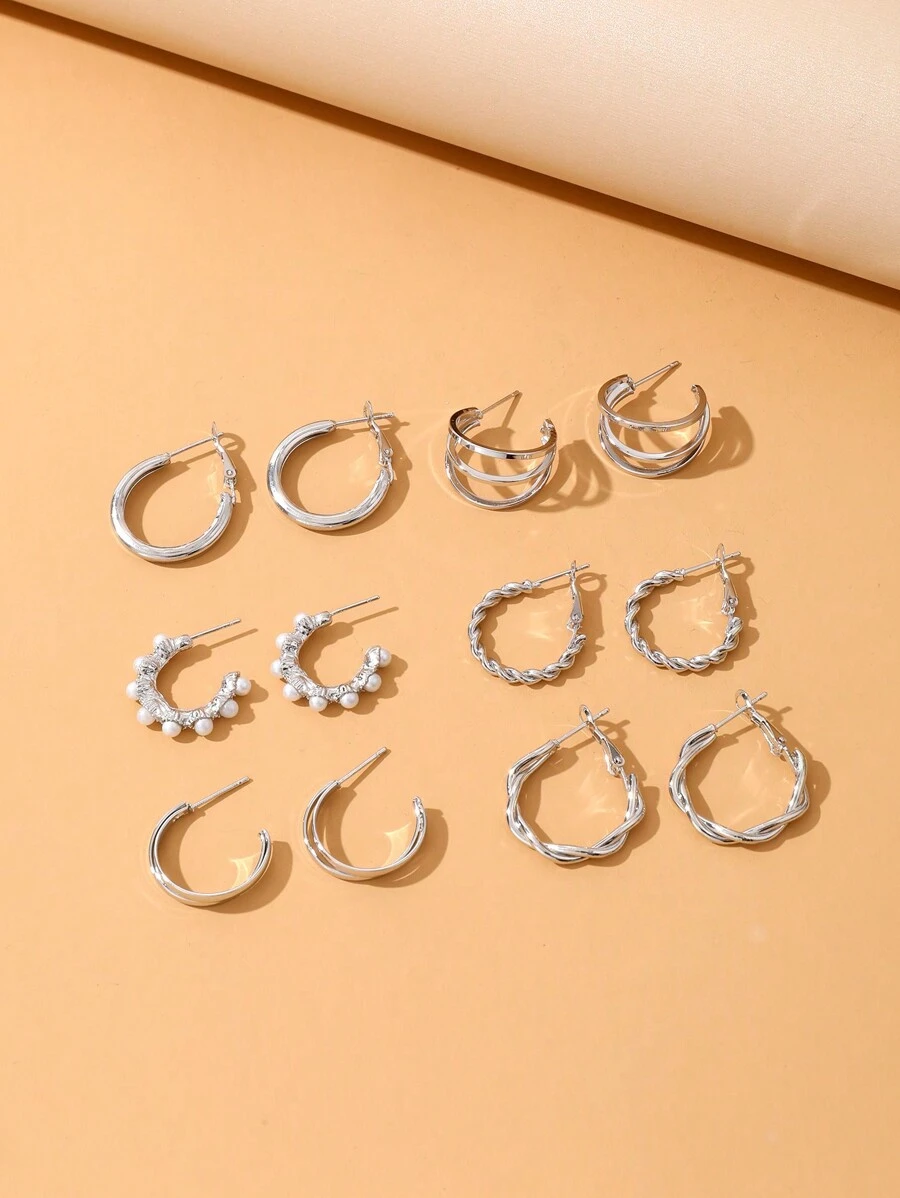 12pcs Elegant Alloy Faux Pearl Earrings Set