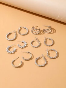 12pcs Elegant Alloy Faux Pearl Earrings Set