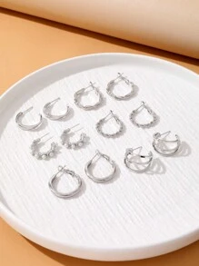 12pcs Elegant Alloy Faux Pearl Earrings Set