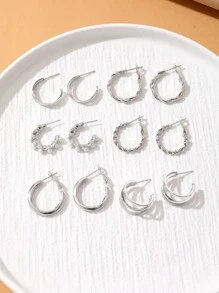 12pcs Elegant Alloy Faux Pearl Earrings Set