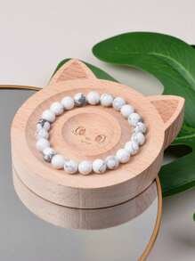 1條8mm白色瑪瑙天然石頭串珠手鍊,男女通用休閒裝