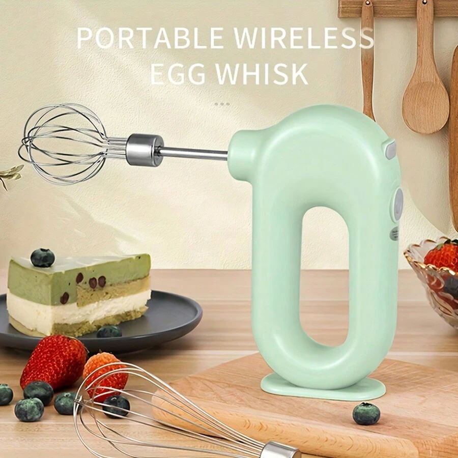 1pc, Wireless Portable Electric Food Mixer Automatic Whisk Dough Egg Beater Baking Cake Cream Whipper Kitchen Tool - Green - View 1