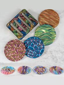 5 pièces/set Moules de dessous de verre en résine, 4 pièces Moules de dessous de verre ronds uniques avec motif vague, Moules de résine époxy pour différents motifs avec support, Moules de dessous de verre en silicone pour couler de la résine, faire des tasses, décorations pour la maison - Blanc - Voir 2