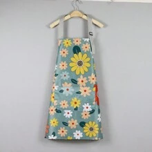 1pc Fashionable Green Flower Pattern Apron, Breathable Canvas Anti-Oil And Abrasion Resistant Apron For Daily Use - Green - View 1