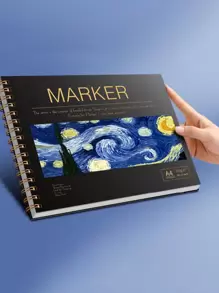 1 本星空图案水彩素描马克笔绘画本，适合学生使用，素描和彩色铅笔艺术品，加厚纸带线圈装订，A4/8k 尺寸，每本 60 张，返校，学校用品 - 彩色 - 查看 1
