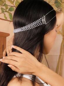 1條復古空心珍珠水鑽發鏈,適合女士日常佩戴