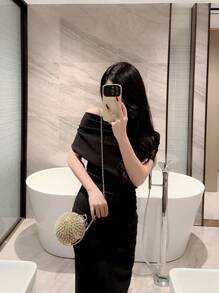 Moonlit EveBag Women's Fashion Round Ball-Shaped Rhinestone-Studded Glitter Evening Bag Handbag Party Bag With Chain, Bags Ladies Elegant, Wedding - Gold - View 10