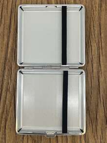 1pc Men's Portable Stylish Stainless Steel & Leather Finish Cigarette Case For Daily Use, Unisex - Black small lychee pattern - View 8