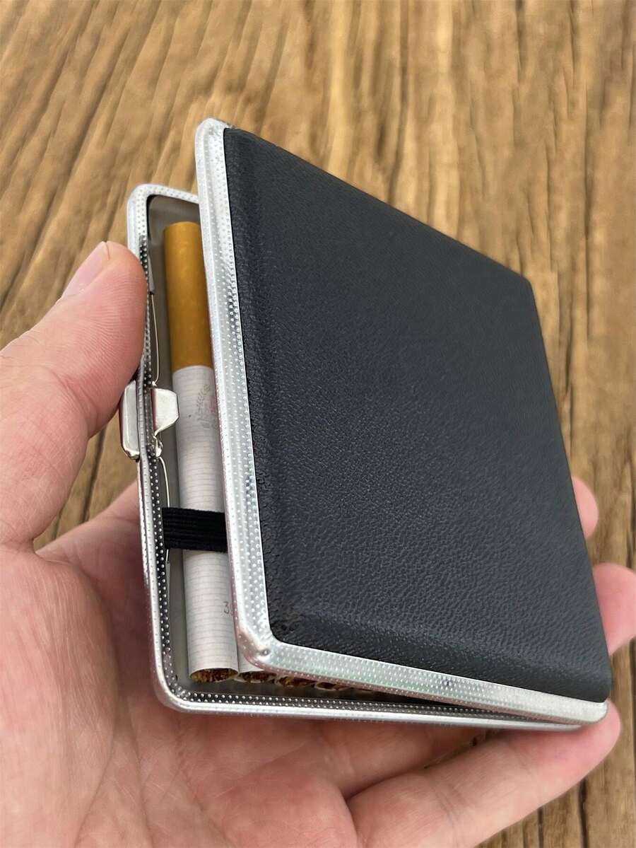 1pc Men's Portable Stylish Stainless Steel & Leather Finish Cigarette Case For Daily Use, Unisex