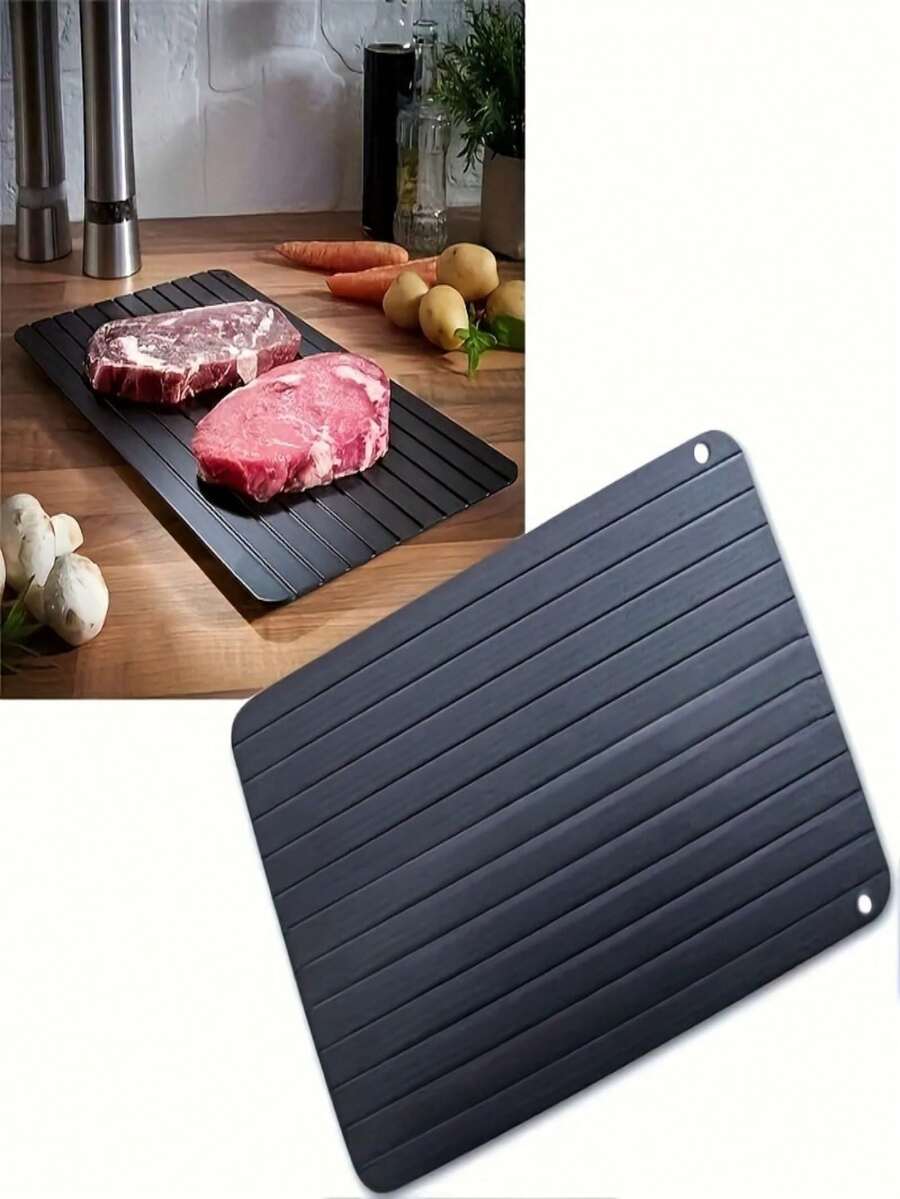 1pc Quick Thawing Tray For Frozen Food And Meat Defrosting - Black - View 1