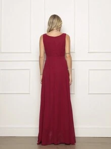 手工製作的帶閃亮鑽石的優雅性感晚禮服 - 酒紅色 - 查看 3