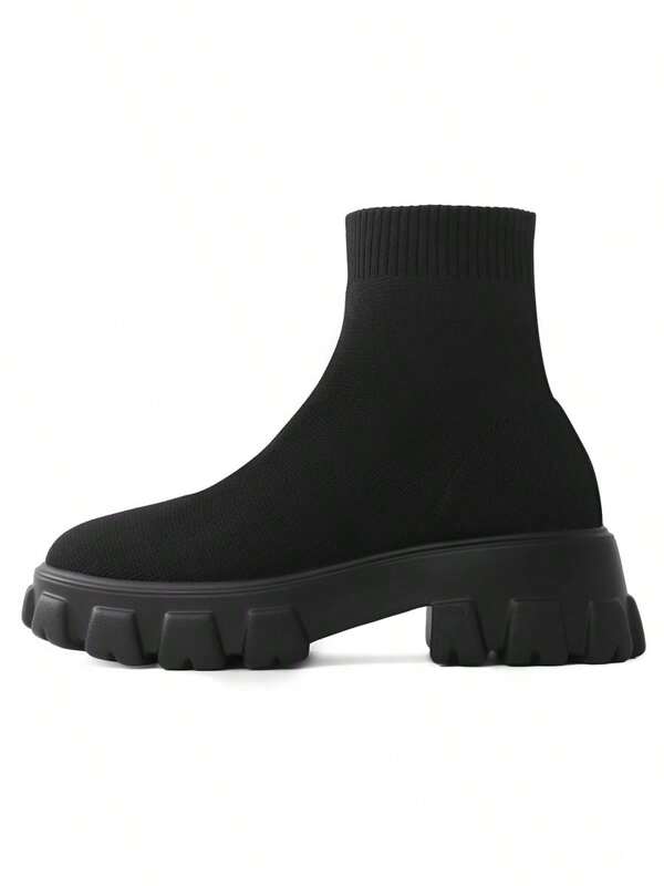 Women's Chelsea Ankle Boots Platform Elastic Lug Sole NonSlip Round