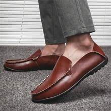 1雙男士滑入式防水防滑休閒皮鞋,圓頭平底鞋,軟底,適合戶外活動 - 棕色 - 查看 6