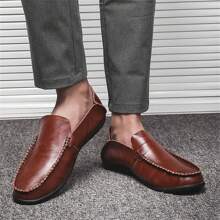 1雙男士滑入式防水防滑休閒皮鞋,圓頭平底鞋,軟底,適合戶外活動 - 棕色 - 查看 7