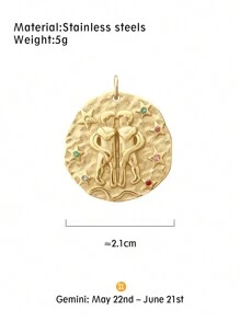 Uma das 12 peças de encantos de constelação do zodíaco para material de pingente de joias, suprimentos de cor dourada DIY para colar, pulseira, brincos e acessórios de joias, material de aço inoxidável que não é fácil de perder a cor - Ouro amarelo - Visão 21