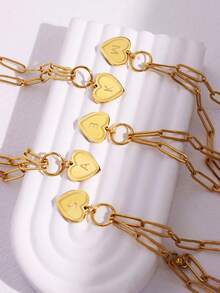 1對心型吊墜，腐蝕字母和心形字母，不鏽鋼字母和心形款式項鍊，適合辦公室女士，情人節禮物，派對珠寶