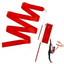 Gymnastic Ribbon Sparkling Dance Ribbon Twirling Baton Long Ribbon Streamers Rhythmic Gymnastics for Kids Artistic Dancing Training Party Favors with Ribbon Dancer Wand - Red - View 1