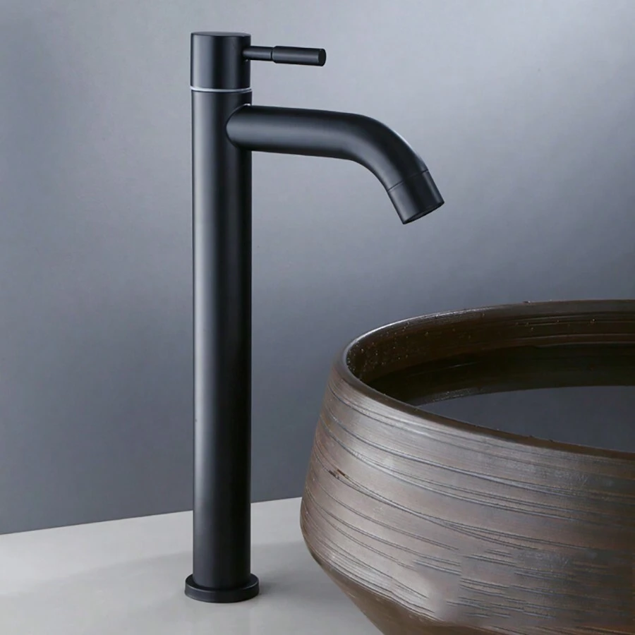 1入組不銹鋼單冷水龍頭,適用於浴室、廚房水槽、陽台 - 黑色 - 黑色 - 查看 1