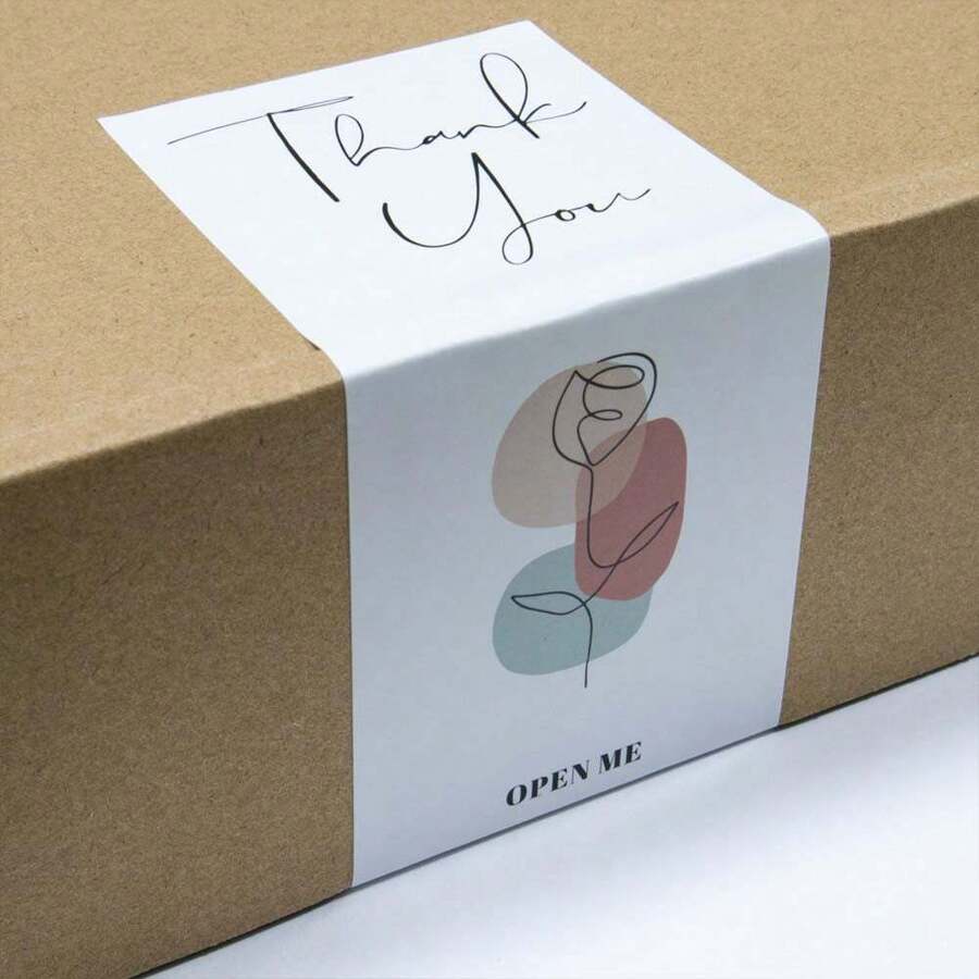 50入/袋玫瑰形矩形密封貼紙,禮品包裝盒裝飾標籤,謝謝貼紙 - 白色 - 查看 1