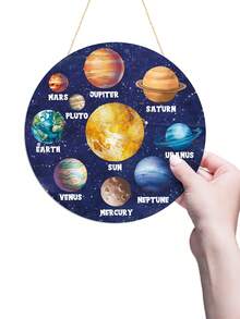 Putuo Decor 普陀裝飾 1 件太陽能係統木製懸掛標牌,家居客廳兒童房臥室臥室農舍托兒所牆壁藝術裝飾,11.8x 11.8 英寸禮品