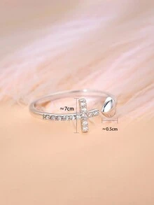 1 Miếng 925 sterling bạc Hình trái tim Vượt qua Nhẫn , Chống phai màu , Mở Thiết kế , Tim & Kim cương Đồ trang trí , Phong cách - Bạc - Xem 3
