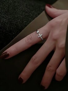 1 Miếng 925 sterling bạc Hình trái tim Vượt qua Nhẫn , Chống phai màu , Mở Thiết kế , Tim & Kim cương Đồ trang trí , Phong cách - Bạc - Xem 8