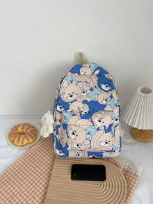 1 Miếng Cô gái To lớn Teddy Họa tiết gấu Dung lượng lớn Nylon Ba lô Với Zip Khép kín Đối với Trường học , Du lịch Và Sử dụng hàng ngày - Màu xanh lam - Xem 3