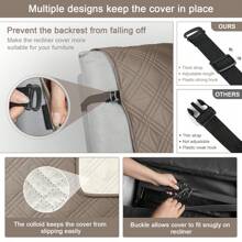 1/2/3 Seat Waterproof Recliner Sofa Cover, Non Slip Recliner Chair Covers, Washable Reclining Couch Cover Outdoor Cushion Covers Garden Furniture Protector With Elastic Straps Pocket For Pets, Cats, Dogs Khaki - 卡其色 - 查看 8