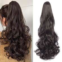 22inch Synthetic Multicolor Horsetail Extensions Very Long And Fluffy Wavy Heat Resistant For Women Curling Pieces - Black - View 2