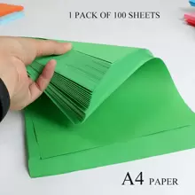 Green 100 Sheets/Pack A4 Colored Copy Handmade Paper, Multipurpose For Students And Kids' Handcraft, Printing And Copying Paper, Colored Paper - Green - View 1