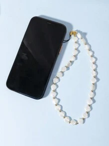 Faux Pearl Beaded Mobile Phone Chain Key Chain Pendant Simple Mobile Phone Case Accessories Female Jewelry - White - View 2