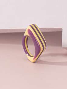 1只時尚簡約優雅的幾何紫色與黃色條紋光澤樹脂戒指 - 彩色 - 查看 1