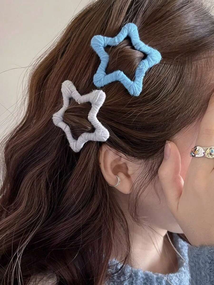 2pcs Women's Multicolor Wrapped Wire & Star Shaped Hair Clip For Daily Wear - Multicolor - View 1