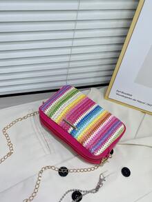 Minimalist Hardware Color Woven Crossbody/shoulder Square Bag For Daily Use - Multicolor - View 3