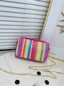 Minimalist Hardware Color Woven Crossbody/shoulder Square Bag For Daily Use - Multicolor - View 1