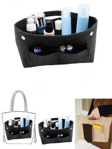 1pc Felt Tote Bag Organizer, Gift Bag, Shopping Bag, Handbag, With Inner Pouch And Support, Travel Bag - Black - View 1