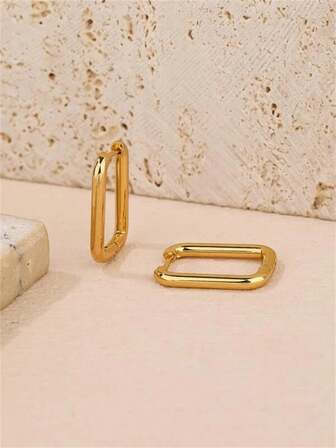 1 Par De Pendientes Circulares Cuadrados Geométricos Metálicos Dorados Para Mujer, Pendientes Colgantes Redondos Minimalistas, Joyería De Estilo Punk