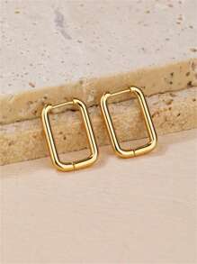 1pair Golden Metallic Geometric Square Circle Earrings For Women, Minimalist Round Dangling Ear Studs, Punk Style Jewelry