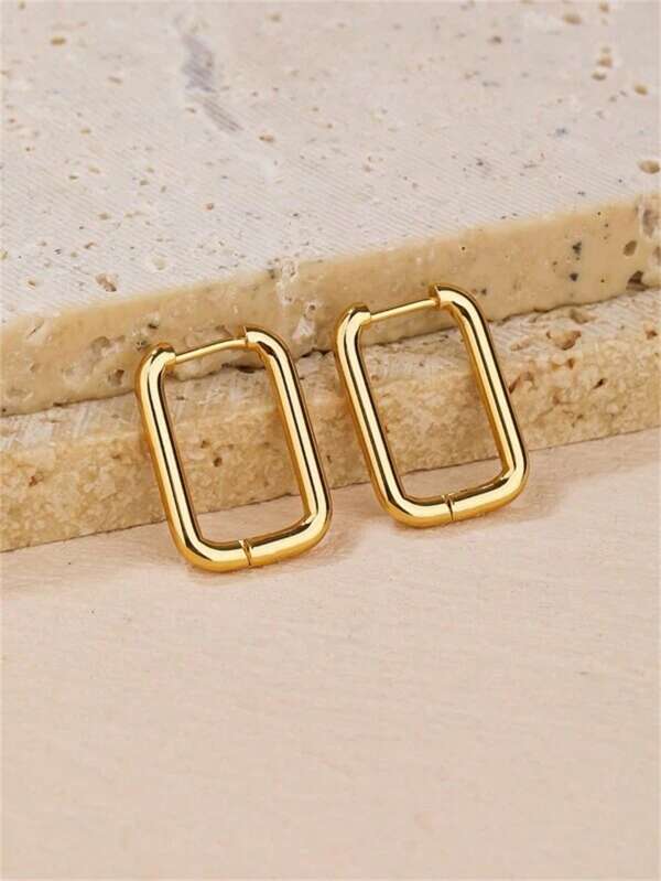 1 Par De Pendientes Circulares Cuadrados Geométricos Metálicos Dorados Para Mujer, Pendientes Colgantes Redondos Minimalistas, Joyería De Estilo Punk