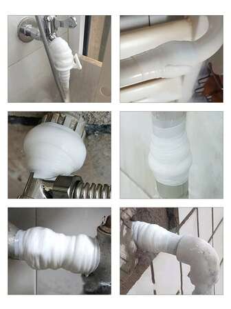 1卷硅橡胶防水修补胶带，适用于水管、暖气管、铸铁管的漏水密封，耐压、耐高温、自粘自熔、绝缘、防水、高弹性和可拉伸，适用于-50°C至200°C的温度范围。