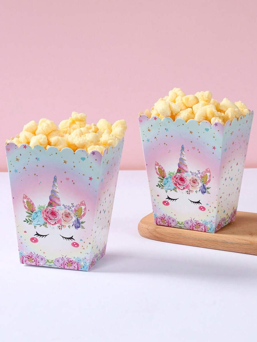 8pcs Pink Unicorn Style Food Box, French Fries Box, Popcorn Cups