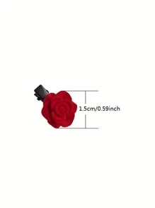 10Pcs  Red Velvet Rose Hair Clips For Women Small Flower Hairpins Girls Elegant Hair Clip Pin Barrettes Wedding Hair Accessories Cute - Rose Red - View 2