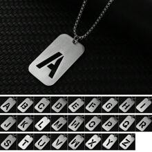 1pc Hollow Out Letter Necklace For Men, Hip Hop Sweater Chain Jewelry, Rectangular Smooth Tag Pendant - Silver - View 12